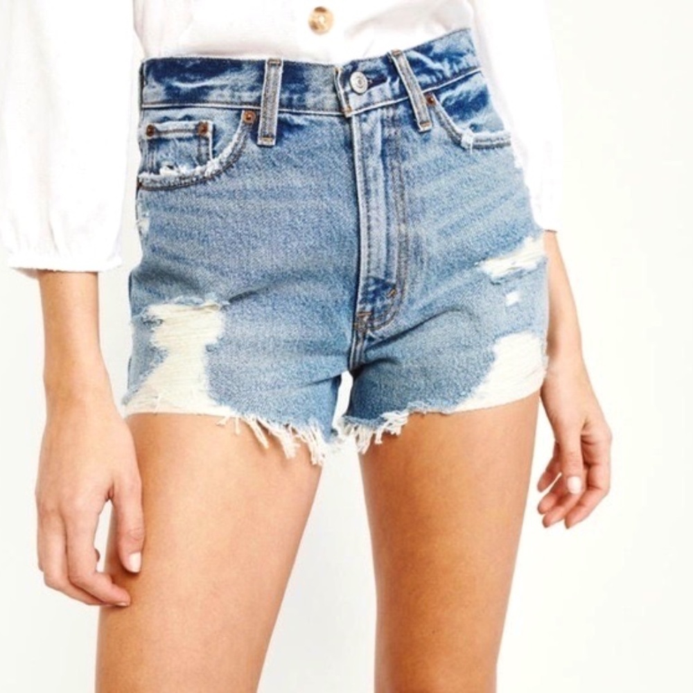 Abercrombie and Fitch Annie High Rise denim distressed shorts